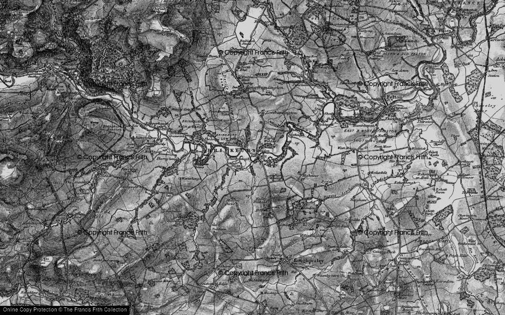 Old Map of Historic Map covering Brinkburn Priory in 1897