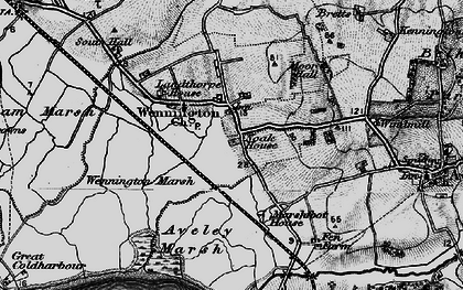 Old map of Aveley Marshes in 1896