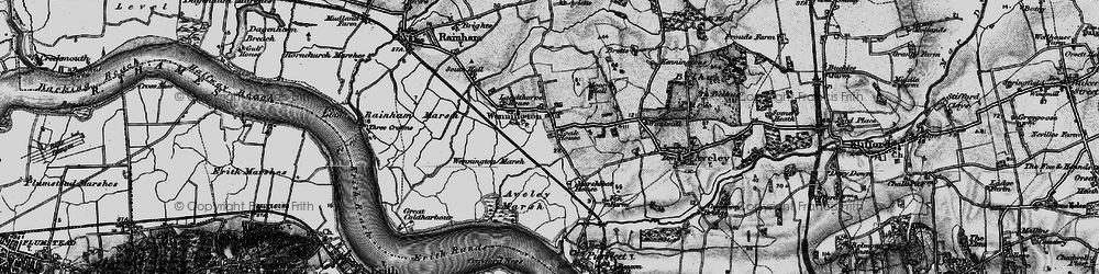 Old map of Aveley Marshes in 1896