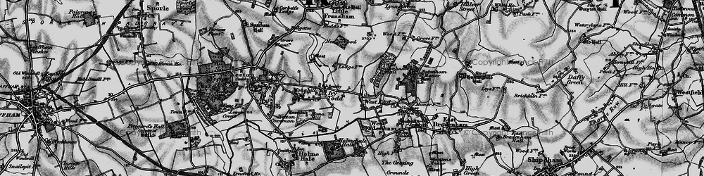 Old map of Holme Hale Hall in 1898