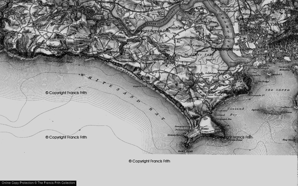 Old Map of Whitsand Bay, 1896 in 1896