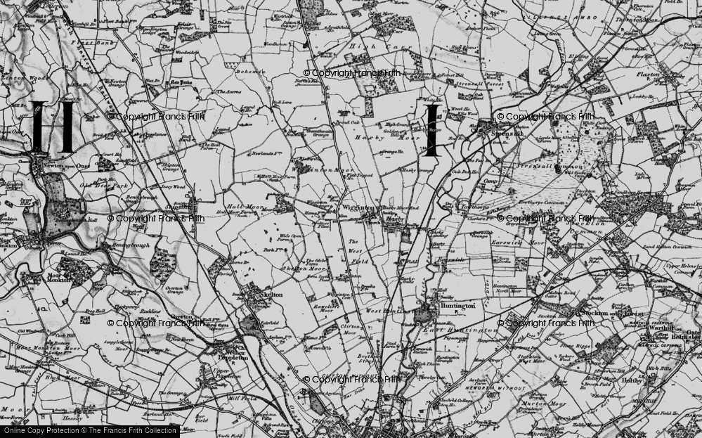 Old Map of Historic Map covering Wigginton Moor in 1898