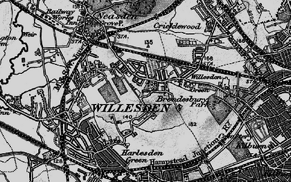 Old map of Willesden in 1896