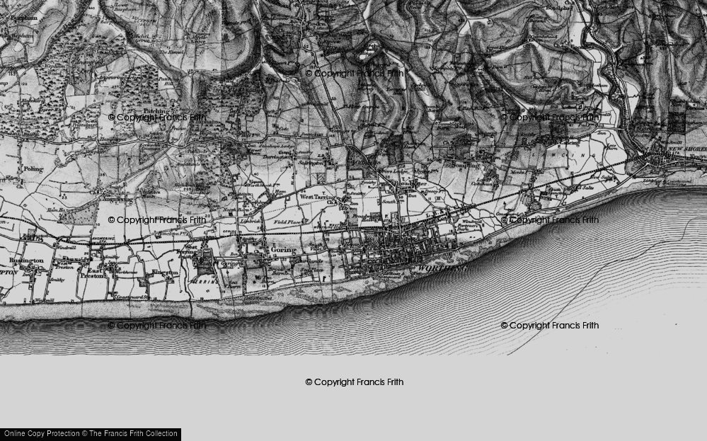 OLD ORDNANCE SURVEY MAP WEST WORTHING 1896 CHRISTCHURCH ROAD ELM GROVE GORING 