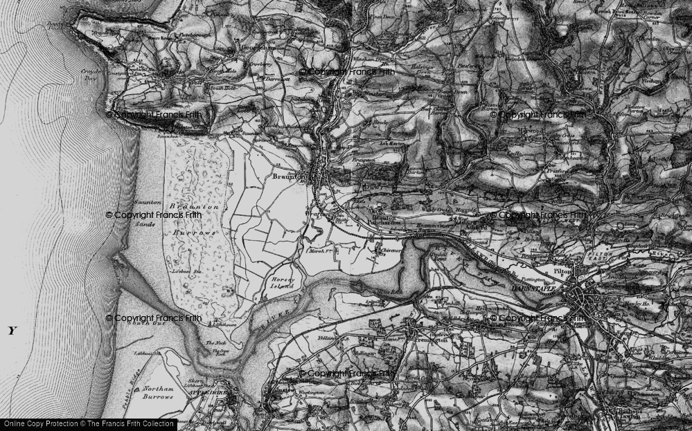 Old Map of Historic Map covering Braunton Down in 1897